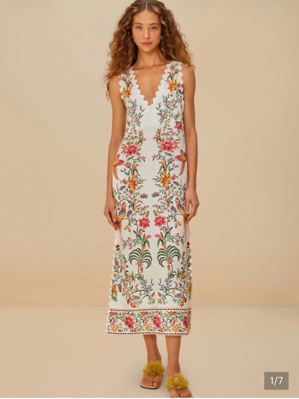 Farm Rio Off-White Delicate Forest Linen Maxi Dress
